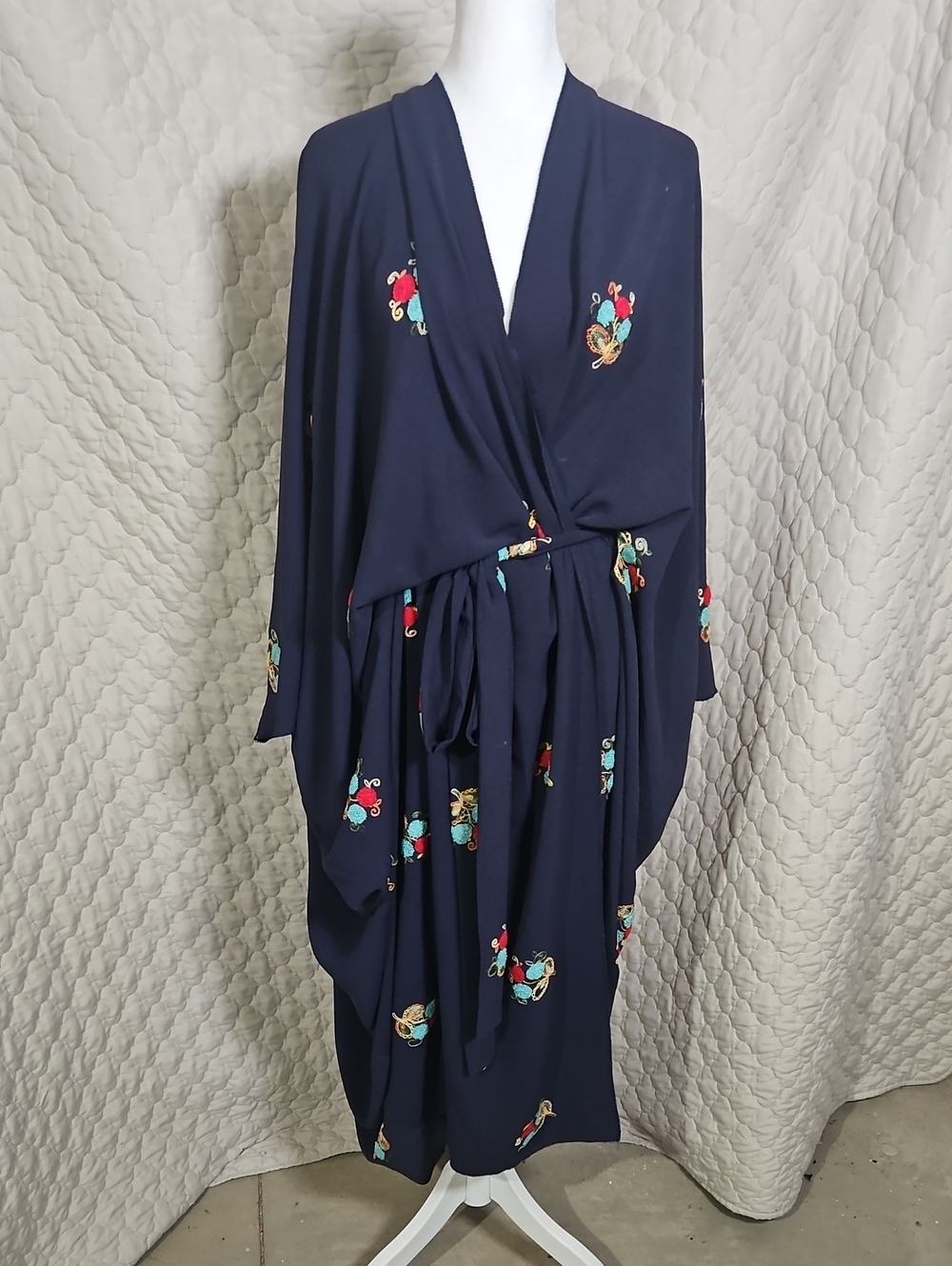 Embroidered Open Front Kaftan Style Belted Jacket Or Abaya